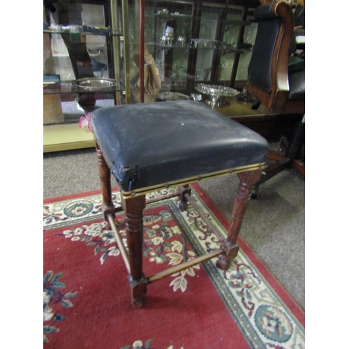 1200 - William IV Mahogany Framed Stool with Leather Seat above Turned Supports Approximately 12 Inches Wid... 