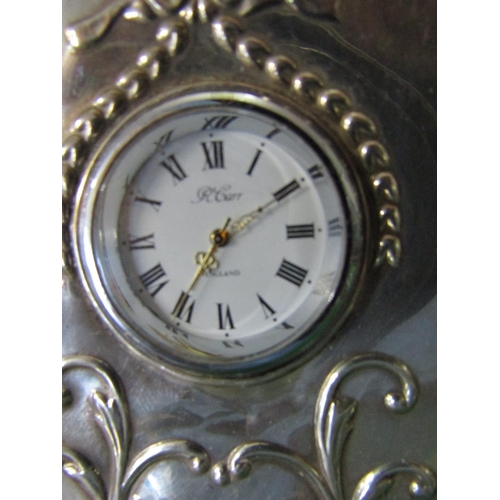 1205 - Solid Silver Mounted Table Clock by Carrs with Roman Numeral Decorated Dial and Embossed Decoration ... 