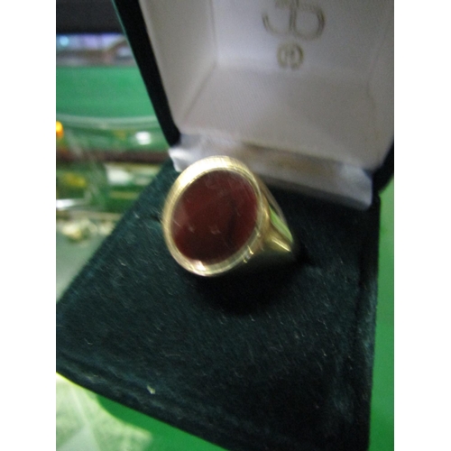 1206 - 9 Carat Yellow Gold Gents Signet Ring Size T with Oval Cornelian Set Centre Stone