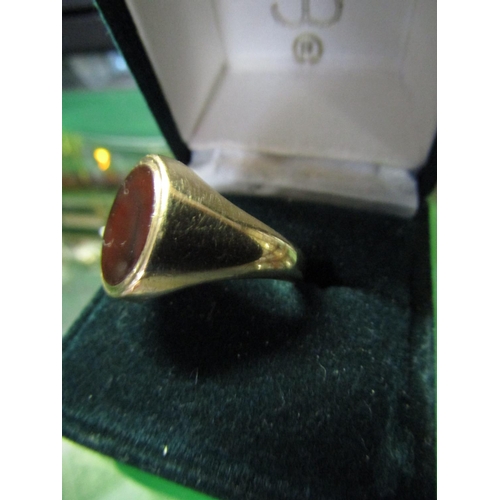 1206 - 9 Carat Yellow Gold Gents Signet Ring Size T with Oval Cornelian Set Centre Stone