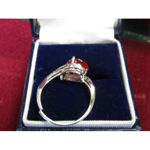 122 - 9 Carat Gold Diamond Decorated Ladies Designer Ring with Red Pear Cut Gemstone