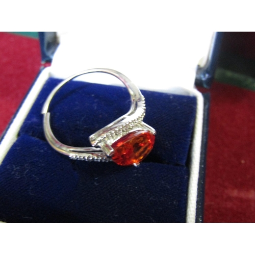 122 - 9 Carat Gold Diamond Decorated Ladies Designer Ring with Red Pear Cut Gemstone