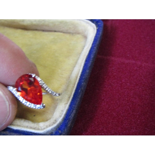 122 - 9 Carat Gold Diamond Decorated Ladies Designer Ring with Red Pear Cut Gemstone