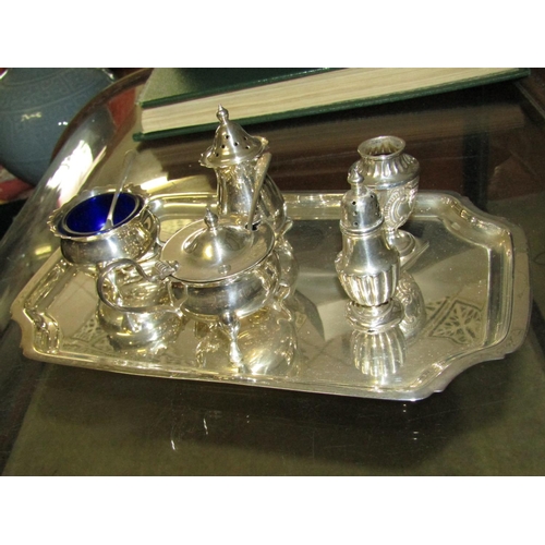 1220 - Set of Solid Silver Cruets on Silver Tray Elegant Form