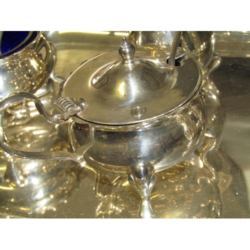 1220 - Set of Solid Silver Cruets on Silver Tray Elegant Form