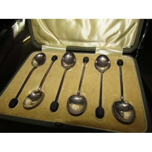 1225 - Set of Six Solid Silver Coffee Spoons with a Coffee Bean Motif Finger Rests contained within Origina... 