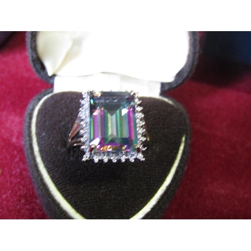 123 - 9 Carat Gold Mounted Diamond Decorated Ladies Cluster Ring with Emerald Cut Centrestone