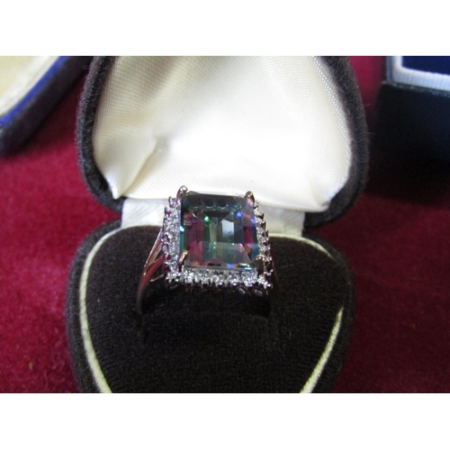 123 - 9 Carat Gold Mounted Diamond Decorated Ladies Cluster Ring with Emerald Cut Centrestone