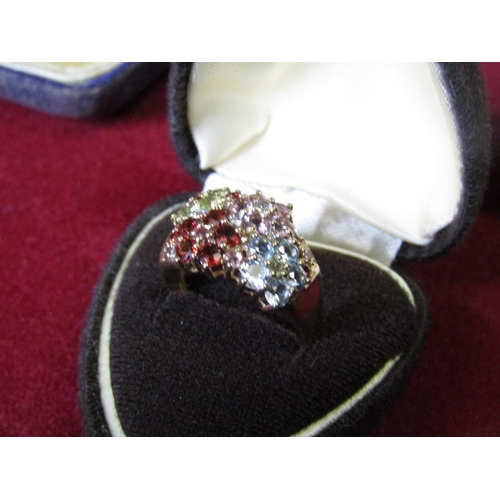 124 - Ladies Multi Gemstone Cluster Ring with Mounted Ruby, Topaz, Emerald and Amethyst