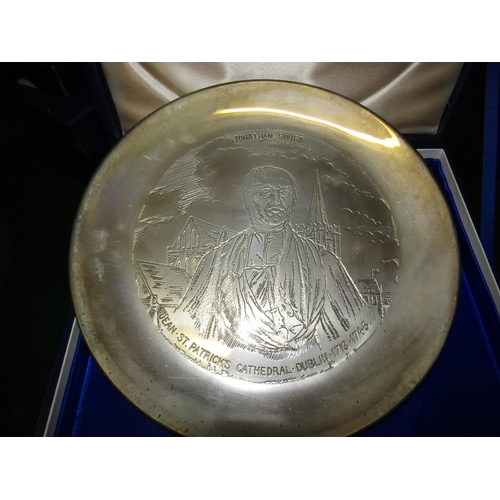 1242 - Jonathan Swift Solid Silver Commemorative Salver Approximately 11 Inches Diameter contained within O... 