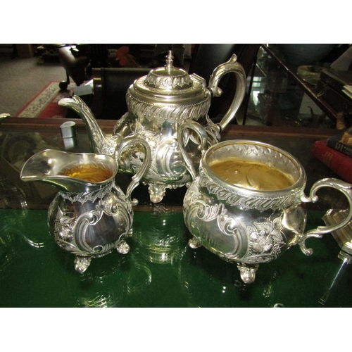 1253 - Three Part Antique Part Silver Plated Teapot with Sugar Bowl and Milk Jug