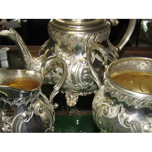 1253 - Three Part Antique Part Silver Plated Teapot with Sugar Bowl and Milk Jug