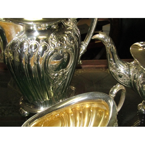 1255 - Four Part Antique Silver Plated Tea and Coffee Service with Gilt Lined Interior