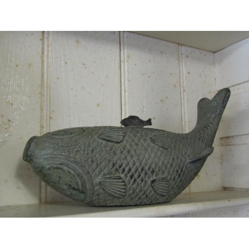 1267 - Bronze Sculpture of Fish with Lift Top Cover Fish Motif Finger Finial Possibly Sensor Approximately ... 