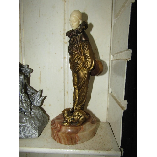 1276 - Art Deco Figure with Cat Mounted on Marble Base Approximately 11 Inches High Finely Chased and Detai... 