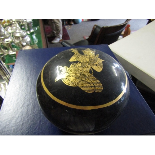 1280 - Eastern Bowl Dark Ground with Gilded Decoration Approximately 9 Inches Diameter