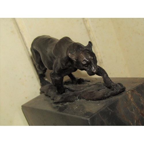 1282 - Bronze Sculpture of Lion on Rectangular Form Marble Base