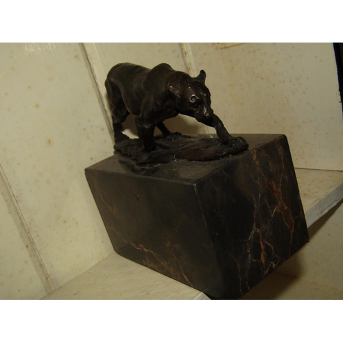 1282 - Bronze Sculpture of Lion on Rectangular Form Marble Base