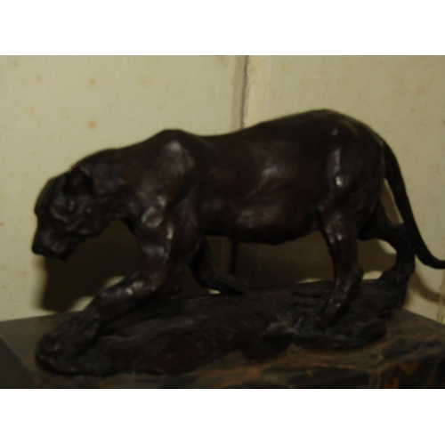 1282 - Bronze Sculpture of Lion on Rectangular Form Marble Base