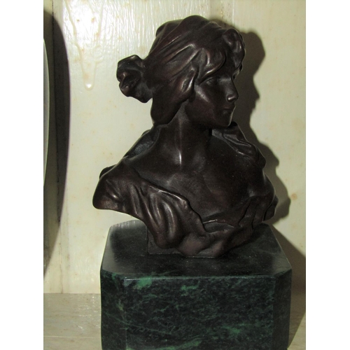 1284 - Bronze Sculpture of Lady on Canted Corner Square Form Marble Base Approximately 7 Inches High