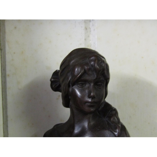 1284 - Bronze Sculpture of Lady on Canted Corner Square Form Marble Base Approximately 7 Inches High