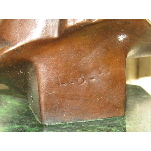 1284 - Bronze Sculpture of Lady on Canted Corner Square Form Marble Base Approximately 7 Inches High