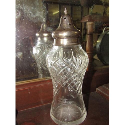 1286 - Large Cut Crystal Solid Silver Top Sugar Shifter Approximately 6 Inches High