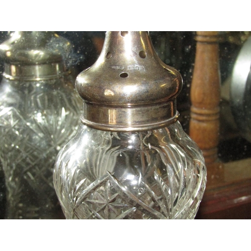 1286 - Large Cut Crystal Solid Silver Top Sugar Shifter Approximately 6 Inches High