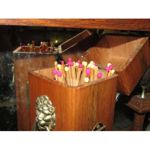 1288 - Edwardian Table Gong with Beater and Large Matchstick Holder with Various Matches contained within L... 