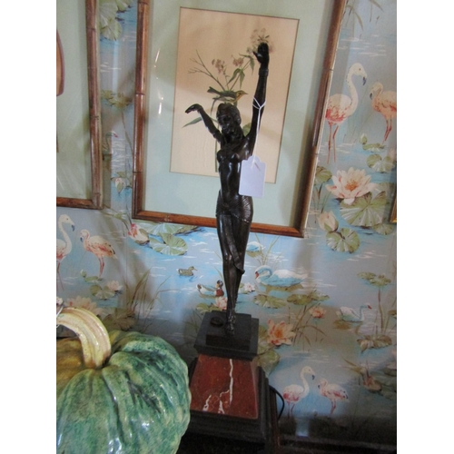 129 - Art Deco Dancer Bronze on Tapering Marble Base Approximately 24 Inches High