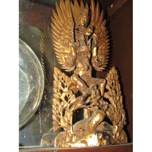 1293 - Carved and Gilded Figure Deity Upon Throne Approximately 12 Inches High