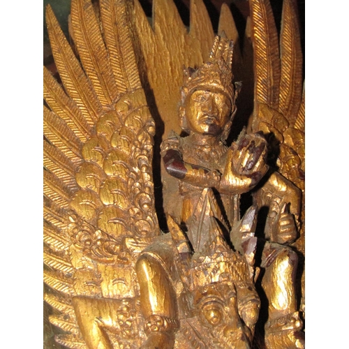 1293 - Carved and Gilded Figure Deity Upon Throne Approximately 12 Inches High