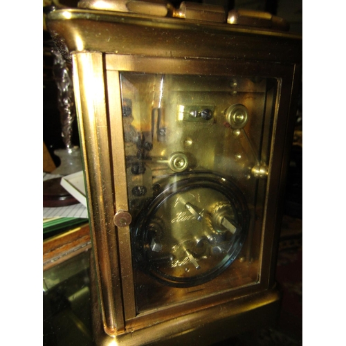 1297 - Ormolu Mounted Carriage Clock Striker with Roman Numeral Decorated Dial Approximately 5 Inches High