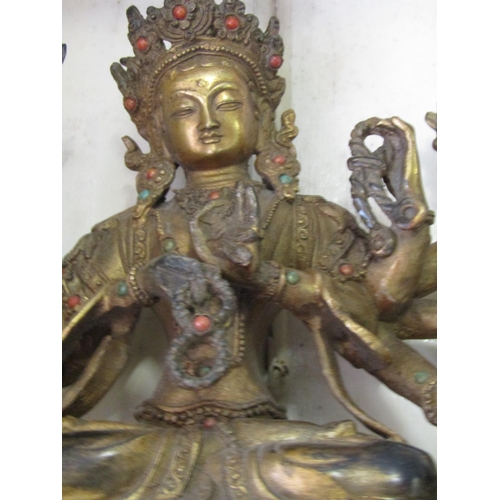 1305 - Eastern Bronze Figure with Gilded Decoration Seated Deity Approximately 8 Inches High