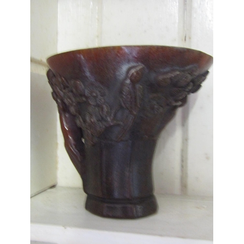 1306 - Carved Libation Cup with Incised Decoration Signed to Base Approximately 6 Inches High