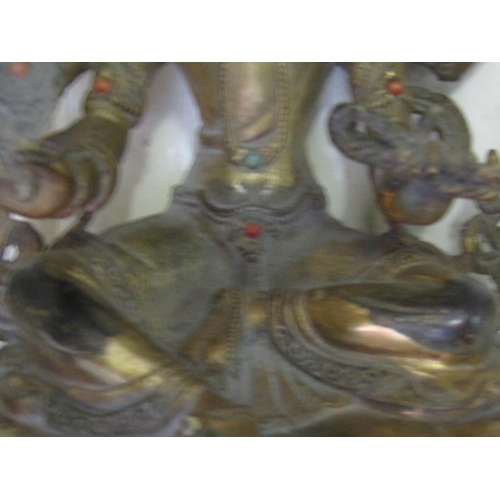 1308 - Bronze Deity with Gemset Decoration Lotus Position Approximately 8 Inches High