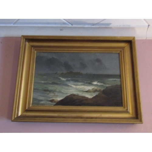 1323 - Irish School Seascape Oil on Canvas Approximately 14 Inches High x 18 Inches Wide contained within G... 