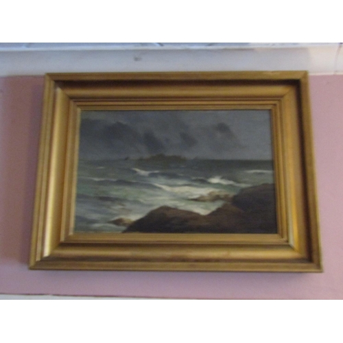 1323 - Irish School Seascape Oil on Canvas Approximately 14 Inches High x 18 Inches Wide contained within G... 