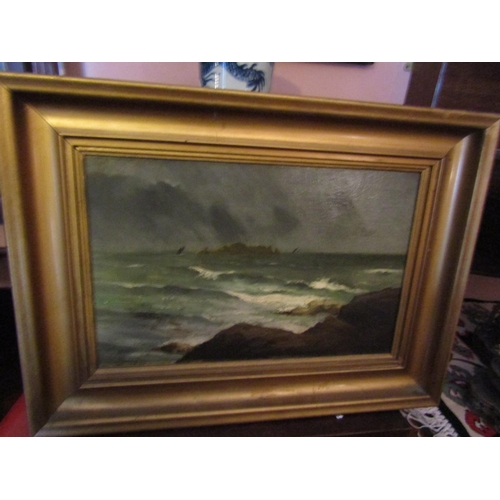 1323 - Irish School Seascape Oil on Canvas Approximately 14 Inches High x 18 Inches Wide contained within G... 