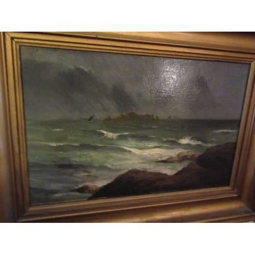 1323 - Irish School Seascape Oil on Canvas Approximately 14 Inches High x 18 Inches Wide contained within G... 