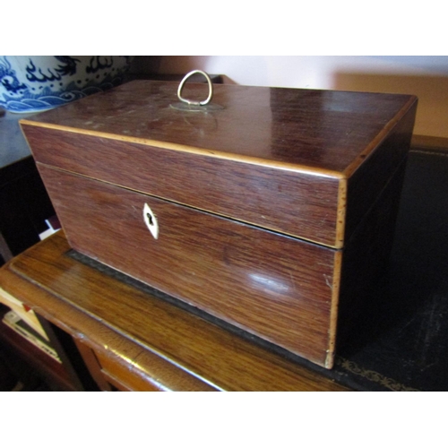 1326 - Regency Figured Mahogany Tea Caddy with Satinwood String Inlaid Decoration Fitted Interior Approxima... 