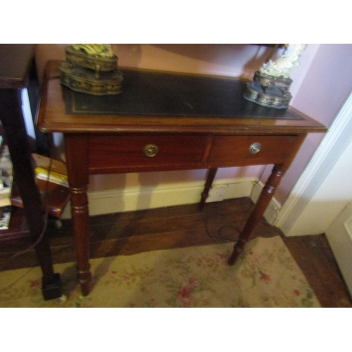 1328 - Victorian Mahogany Twin Door Writing Table with Gilt and Embossed Inset Leather Writing Surface abov... 