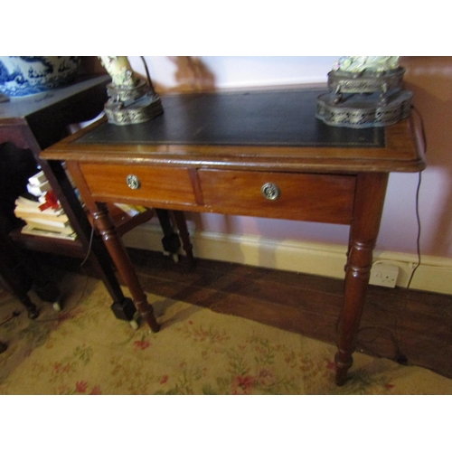 1328 - Victorian Mahogany Twin Door Writing Table with Gilt and Embossed Inset Leather Writing Surface abov... 