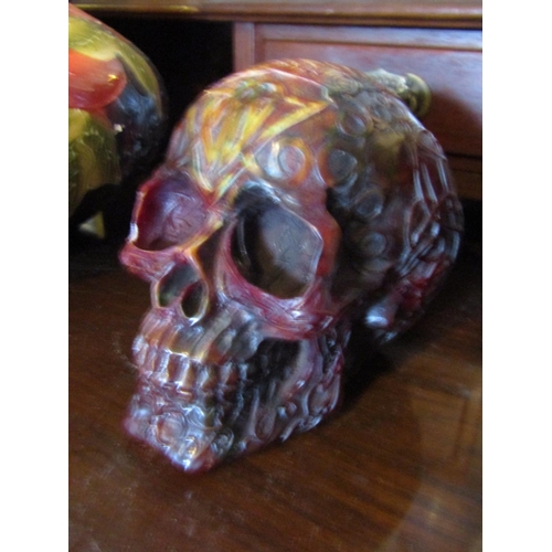 1335 - Unusual Memento Mori Skull with Incised Decoration Approximately 7 Inches High