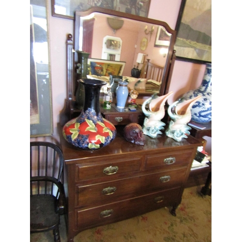 1338 - Antique Mahogany Dressing Chest with Mirrored Back above Two Short and Two Long Drawers Approximatel... 