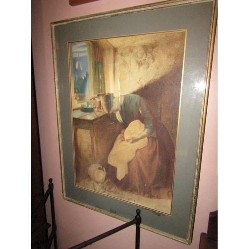 1341 - Sleeping Seamstress Watercolour Approximately 38 Inches High x 36 Inches Wide Signed Indistinctly Lo... 