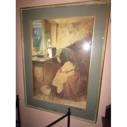 1341 - Sleeping Seamstress Watercolour Approximately 38 Inches High x 36 Inches Wide Signed Indistinctly Lo... 