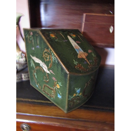 1345 - Toileware Green Ground Gilt Decorated Knife Box Approximately 9 Inches High