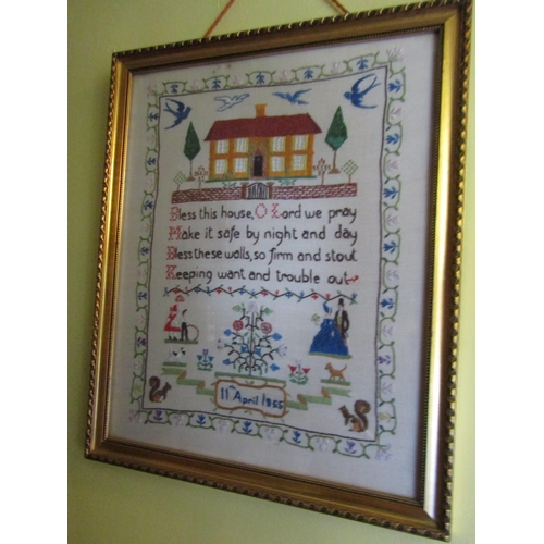 1361 - Needlepoint Panel Dated 1955 Bless This House contained within Gilded Frame Approximately 18 Inches ... 