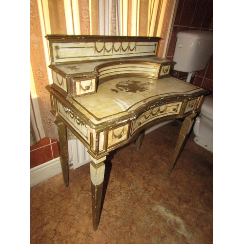 1368 - Gilt Decorated Writing Desk with Concave Front Three Drawers above Tapering Supports Approximately 3... 